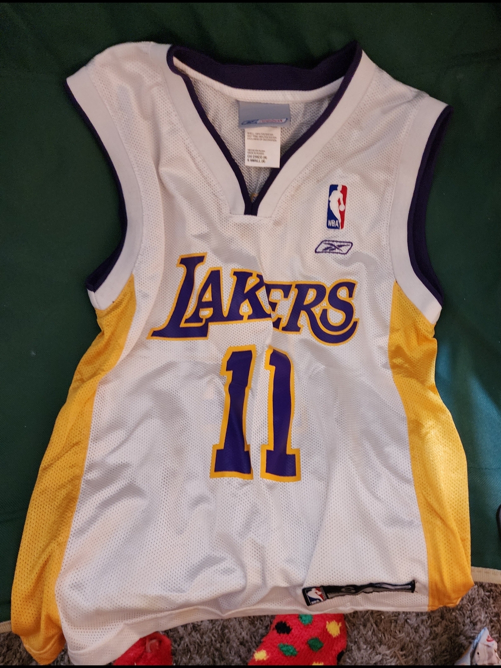 Reebok Los Angeles Lakers #11 White & Gold NBA Jersey